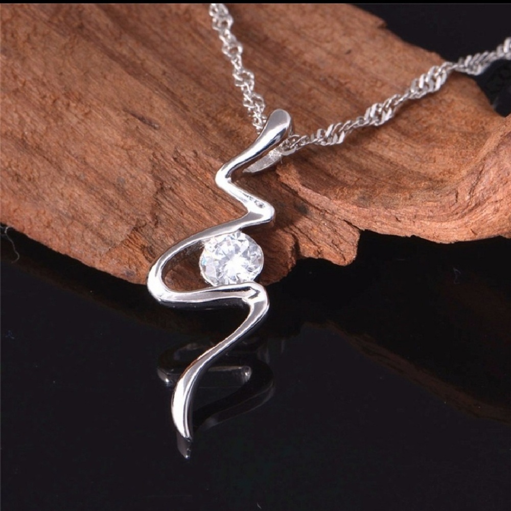Silver Pltd CZ Lightning Bolt Necklace - Picture 4 of 6